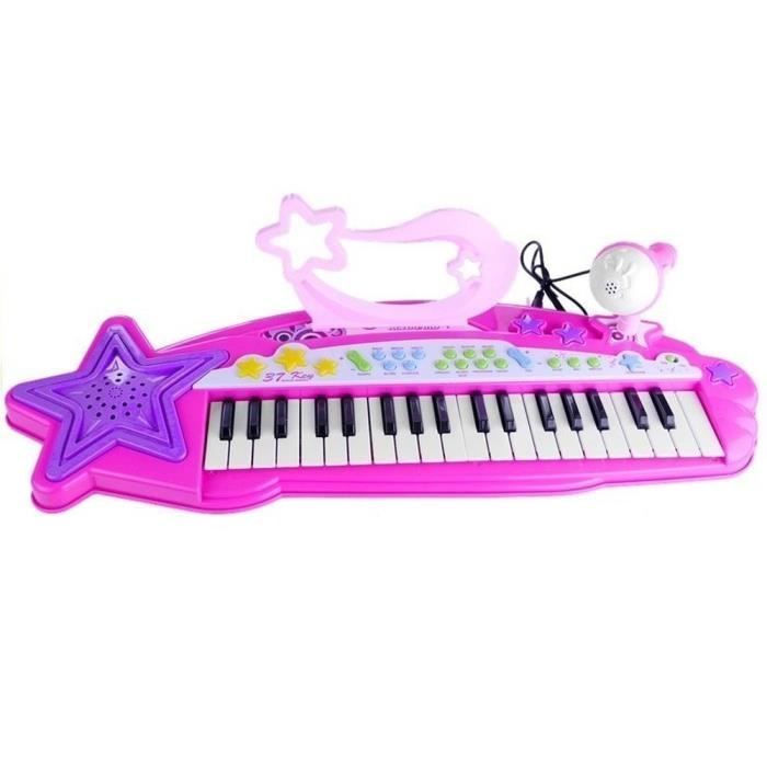 Teclado de piano y órgano - MP3 - Rosa - 37 teclas - Micrófono incorporado - Para niños