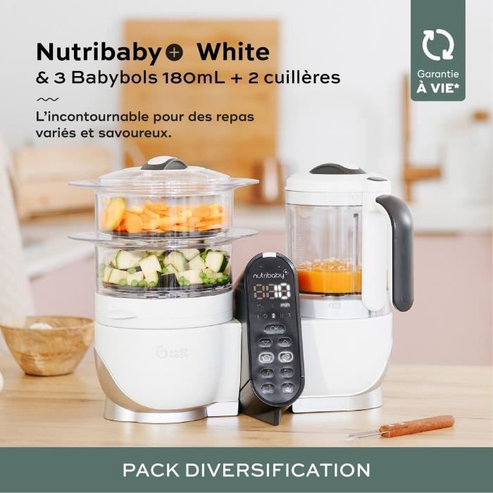 Babymoov Nutribaby(+) Confezione Bianca e 3 Babybols 180ml + 2 cucchiaini - Ideale per lo svezzamento