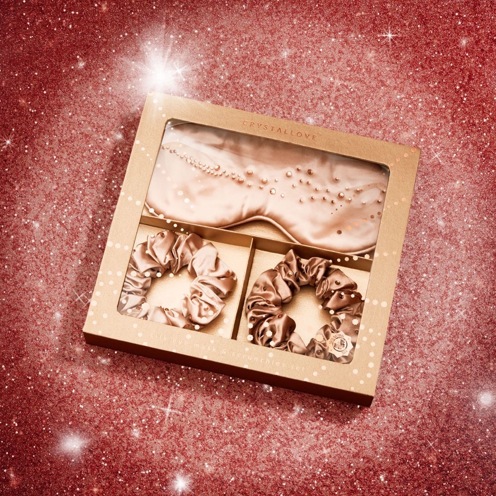 Ensemble d'accessoires de soin Crystallove : masque en soie et élastique à cheveux – 1 pièce