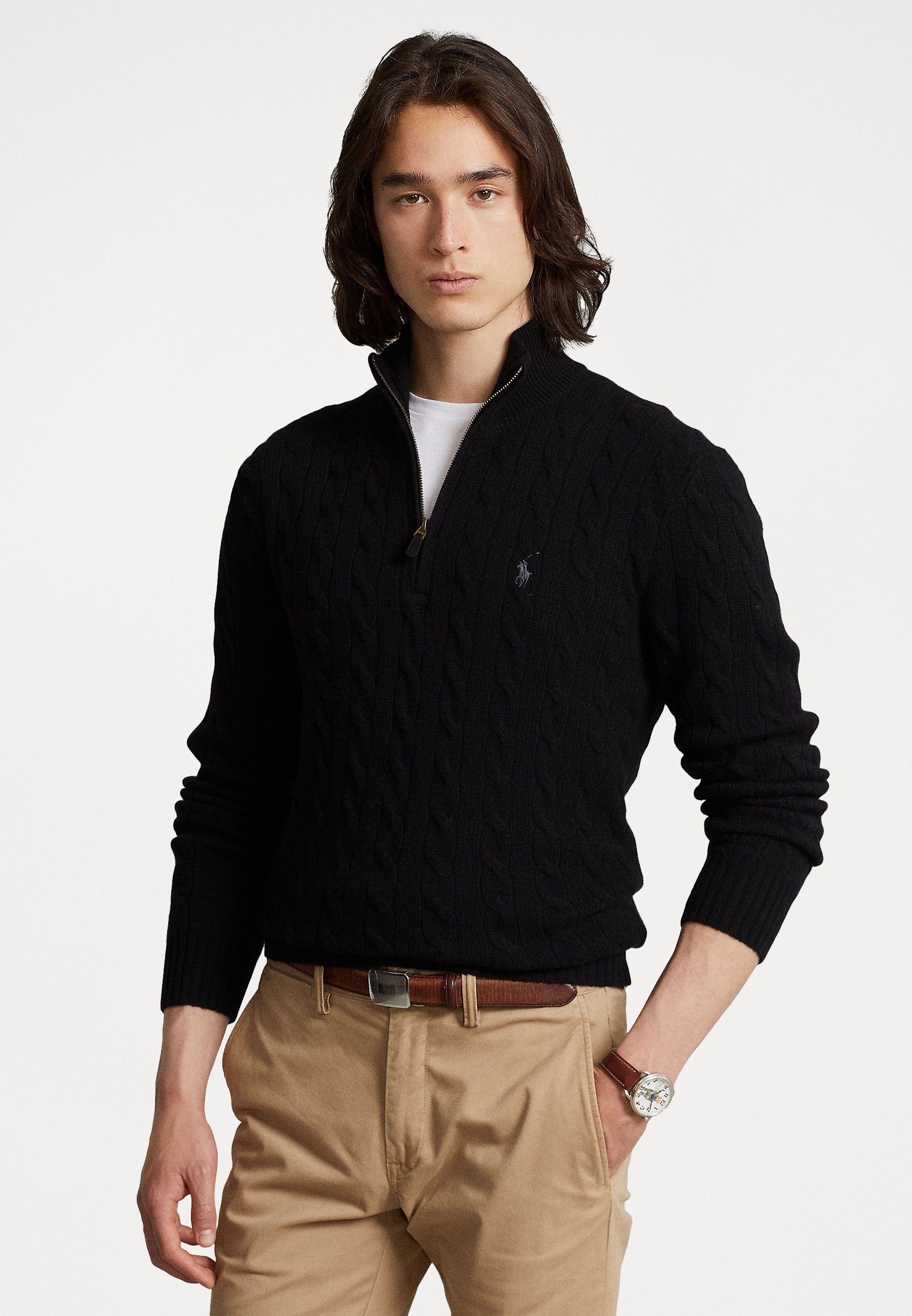 Polo Ralph Lauren kabelgebreide wollen kasjmier trui - Trui - zwart