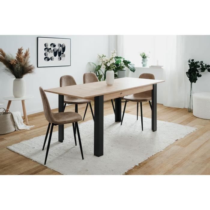 Table extensible - TOLOSA 80A - Décor chêne artisan / Noir - Rectangulaire - 6 / 8 personnes - 100-150 x 75 x 80 cm
