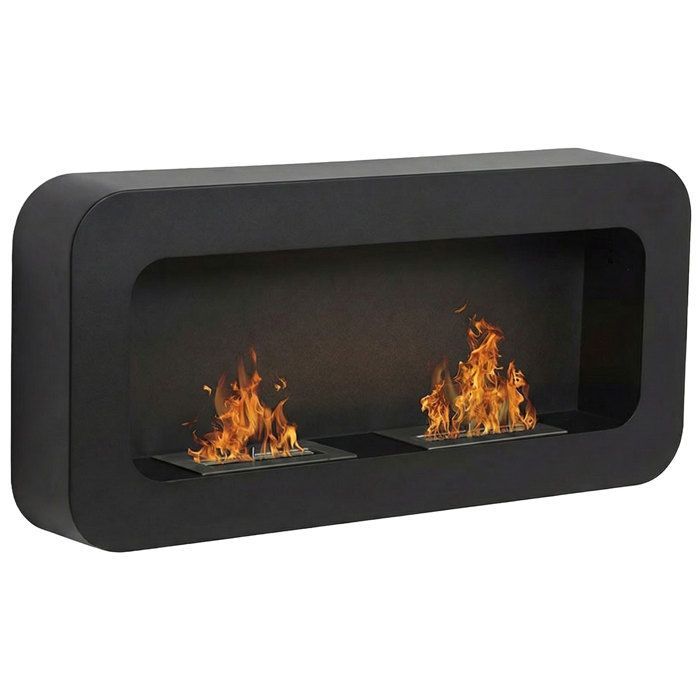 Frankystar Flavia — Cheminée murale bioéthanol 100×46×16 cm noire, 2 brûleurs 3 L, 3000 W