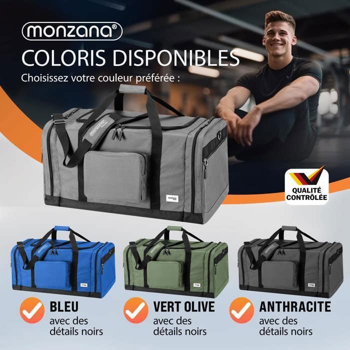 MONZANA® Reistas, Grijze Sporttas, 90L, Fitness, Voetbal, Vervoer, Afneembare en Verstelbare Schouderriem, Weekendtas