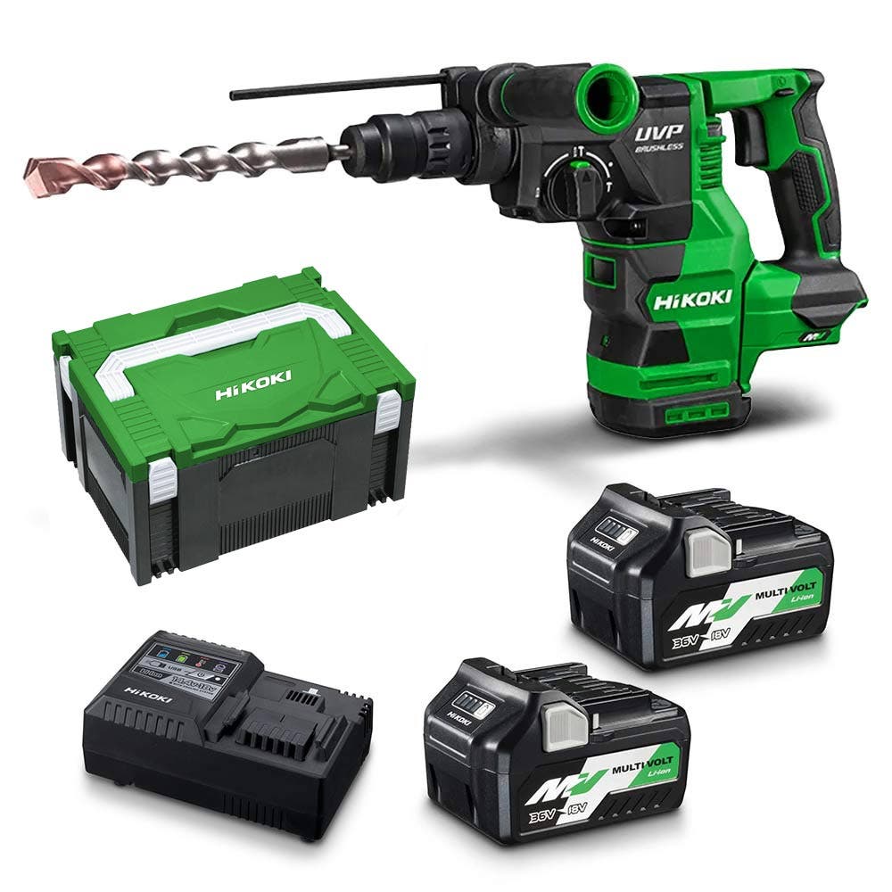 HiKOKI 36V Akku-Bohrhammer-Set mit 2 x 2,5/5,0 Ah Akkus DH3628DC(HRZ)