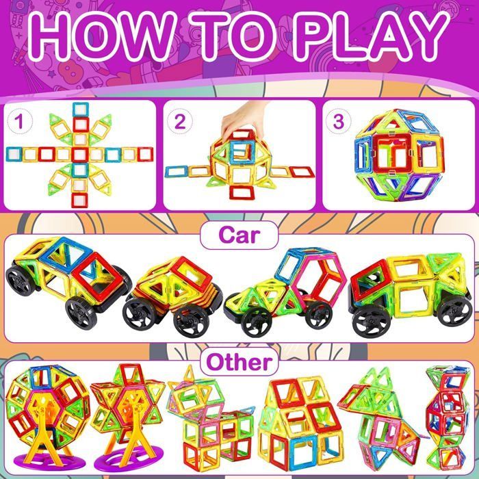 Magnetic Constructions - ZIG-ZAG TERRITORIES - Parent - 50 Pieces - Multicolored - ABS Plastic