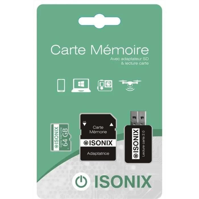 Tarjeta Micro-SD - ZISONIX - 64 GB - Clase 10 - SDXC/SDHC - Compatible con smartphones y cámaras