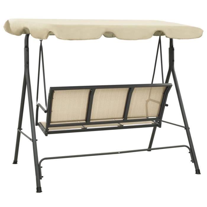 Tuinschommel - vidaXL - Antraciet en zand - Staal - 3 personen - Polyester luifel