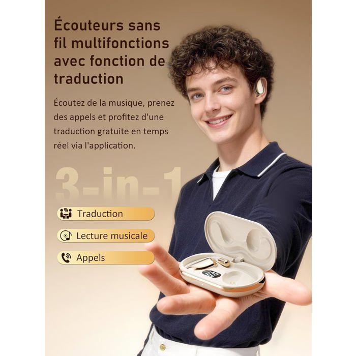 Instant Translator-oortelefoon - STAMPILLE - Bluetooth 6.0 - 156 talen - 6 vertaalmodi - Open-ear