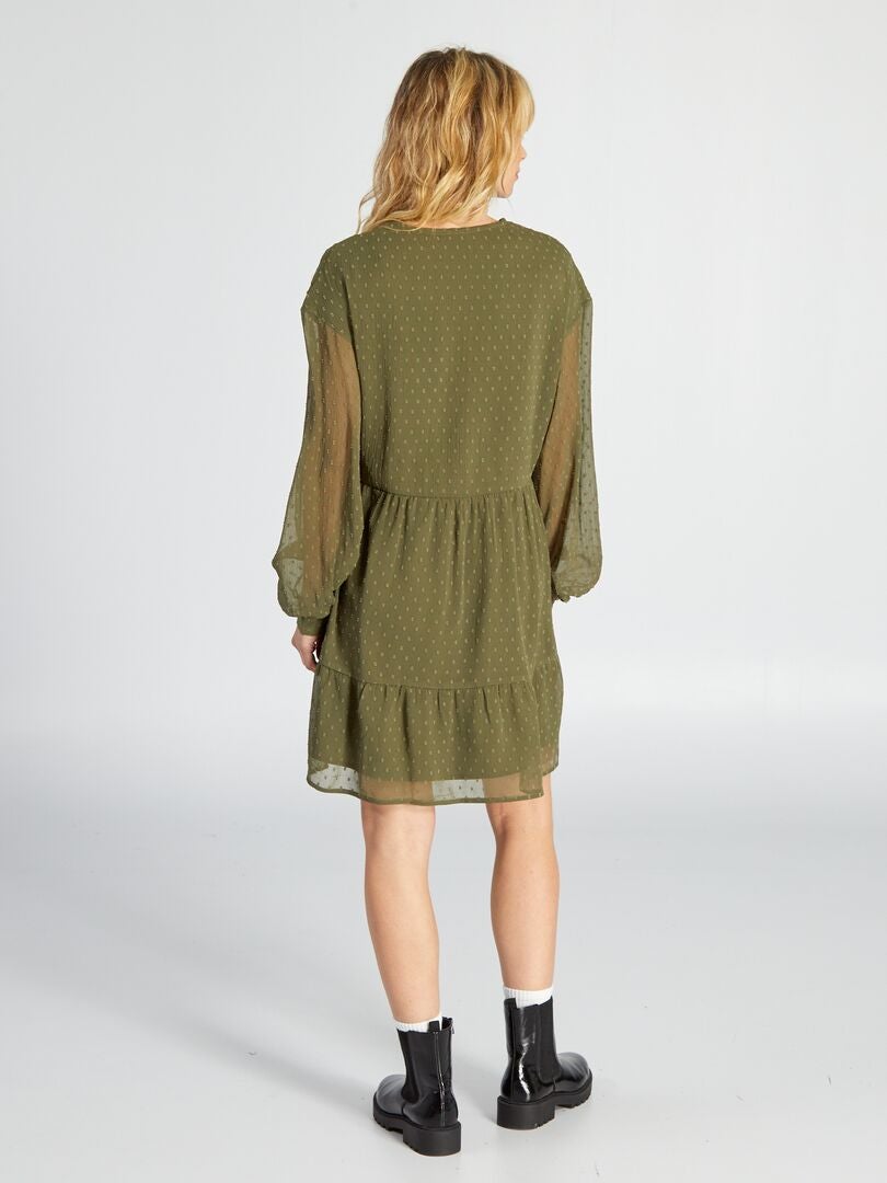 Plumetis Voile Jurk - Khaki