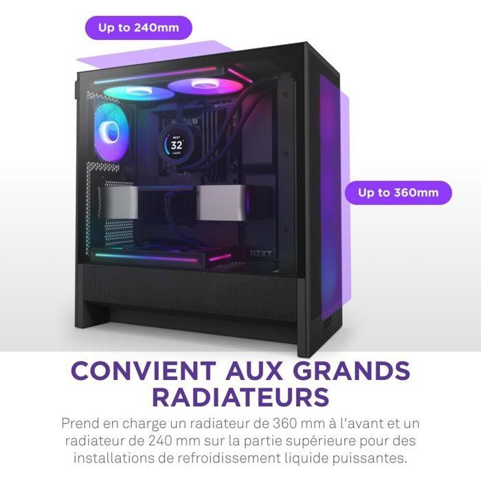 Case mid-tower ATX compatto NZXT CC-H52FB-R1 - H5 Flow RGB con ventole RGB incluse - Nero