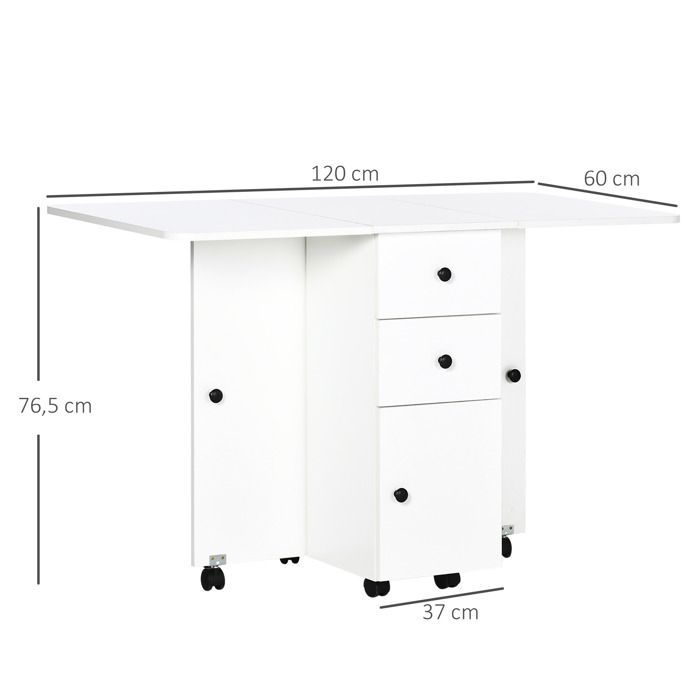 HOMCOM - Table de cuisine pliable - Panneau de particules - 120x60x76,5cm - Blanc