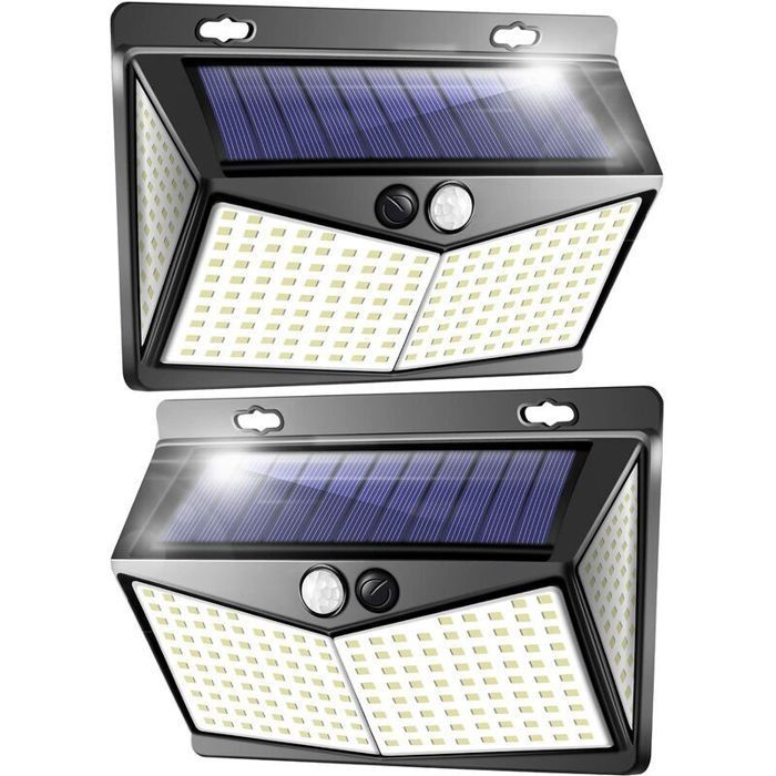 Lámpara solar para exteriores, foco LED para exteriores con sensor de movimiento, 208 LED, IP65, foco LED solar para exteriores, iluminación exterior