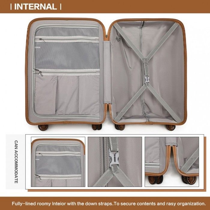 Maleta de cabina Kono de 55x40x21cm, ligera, de polipropileno, con carcasa rígida, 4 ruedas y cerradura TSA, color crema.