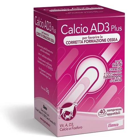 CALCIO AD3 Cálcio Ad3 Plus Tabs Suplemento alimentar para o desenvolvimento ósseo de cães 40 comprimidos