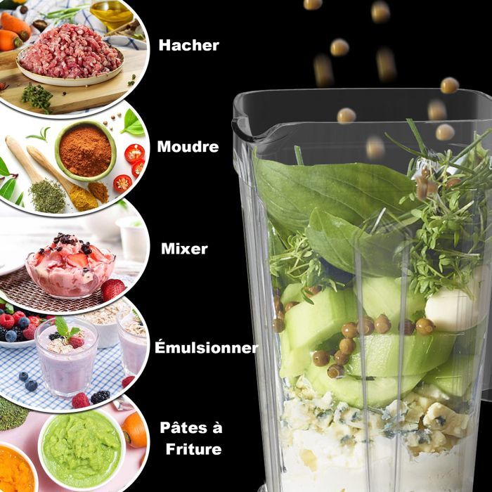Frullatore professionale da 1600 W, OUTUOTWQ, potente frullatore multifunzione per smoothie, capacità di 1,8 litri, 6 lame, oltre 10 velocità + funzione Pulse.