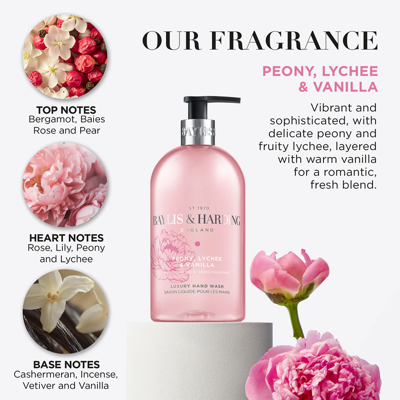 Baylis & Harding Hydraterende Vloeibare Handzeep met Pioenroos, Lychee en Vanille