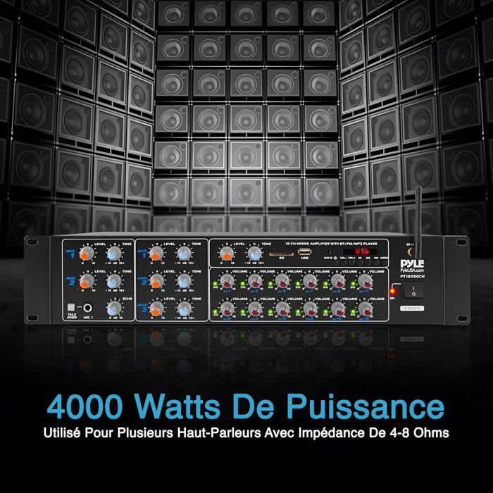 Pyle 4000W 8-Kanal Multi-Zone Rack-Bluetooth-Verstärker für Heimkino & Karaoke
