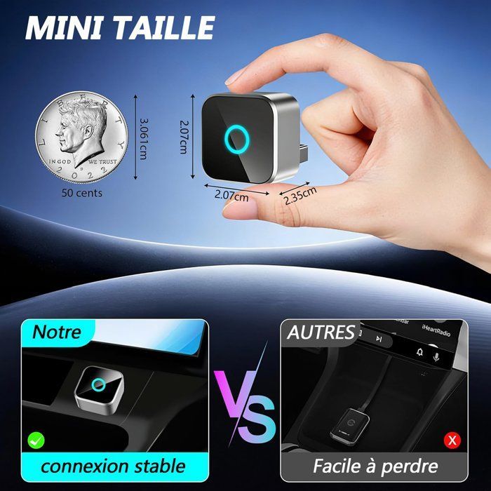 2-in-1 draadloze CarPlay-adapter, plug-and-play USB mini, compatibel met iPhone en Android Auto, 5GHz wifi en Bluetooth