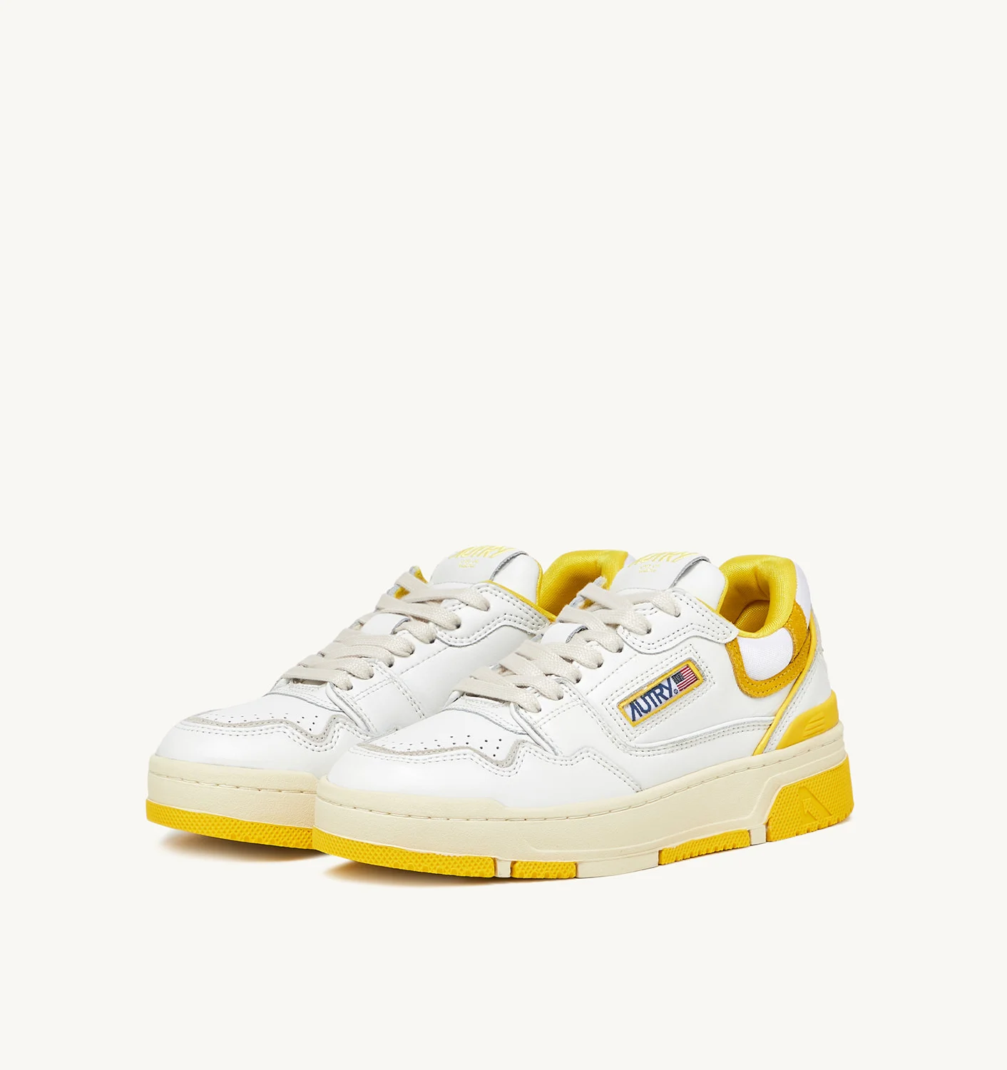 Adidași CLC din piele albă și galbenă