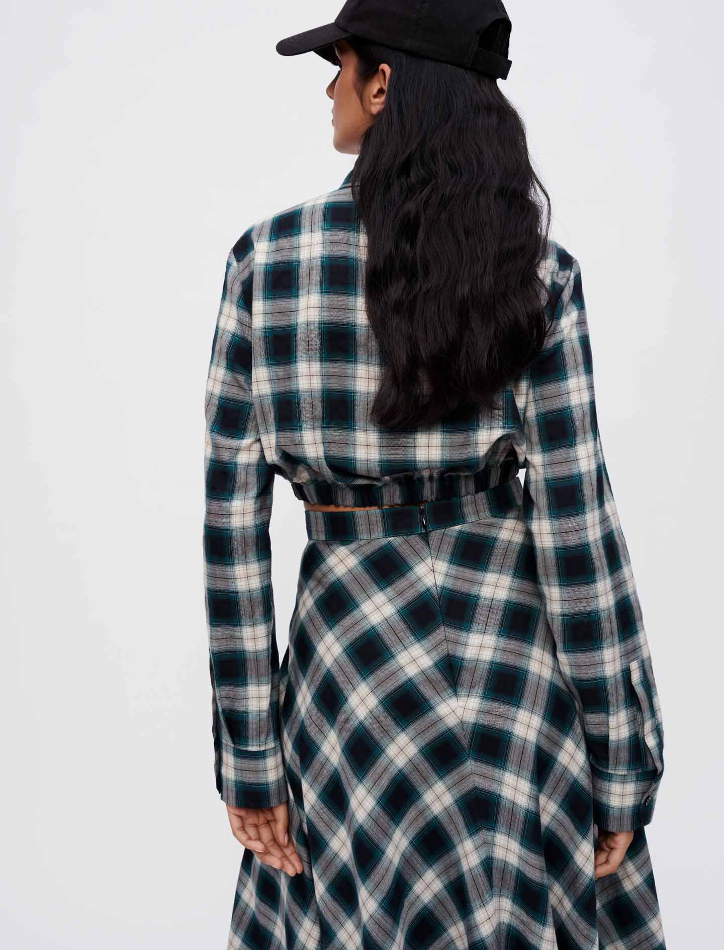 Korte katoenen blouse met ruitjespatroon - Groen