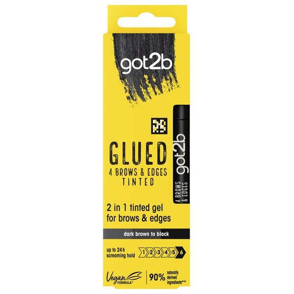 „Got2b“ tonuotas klijuojamasis tamsiai rudos spalvos į juodą spalvą suteikiantis 4 antakių ir kraštų gelis<br>16 ml