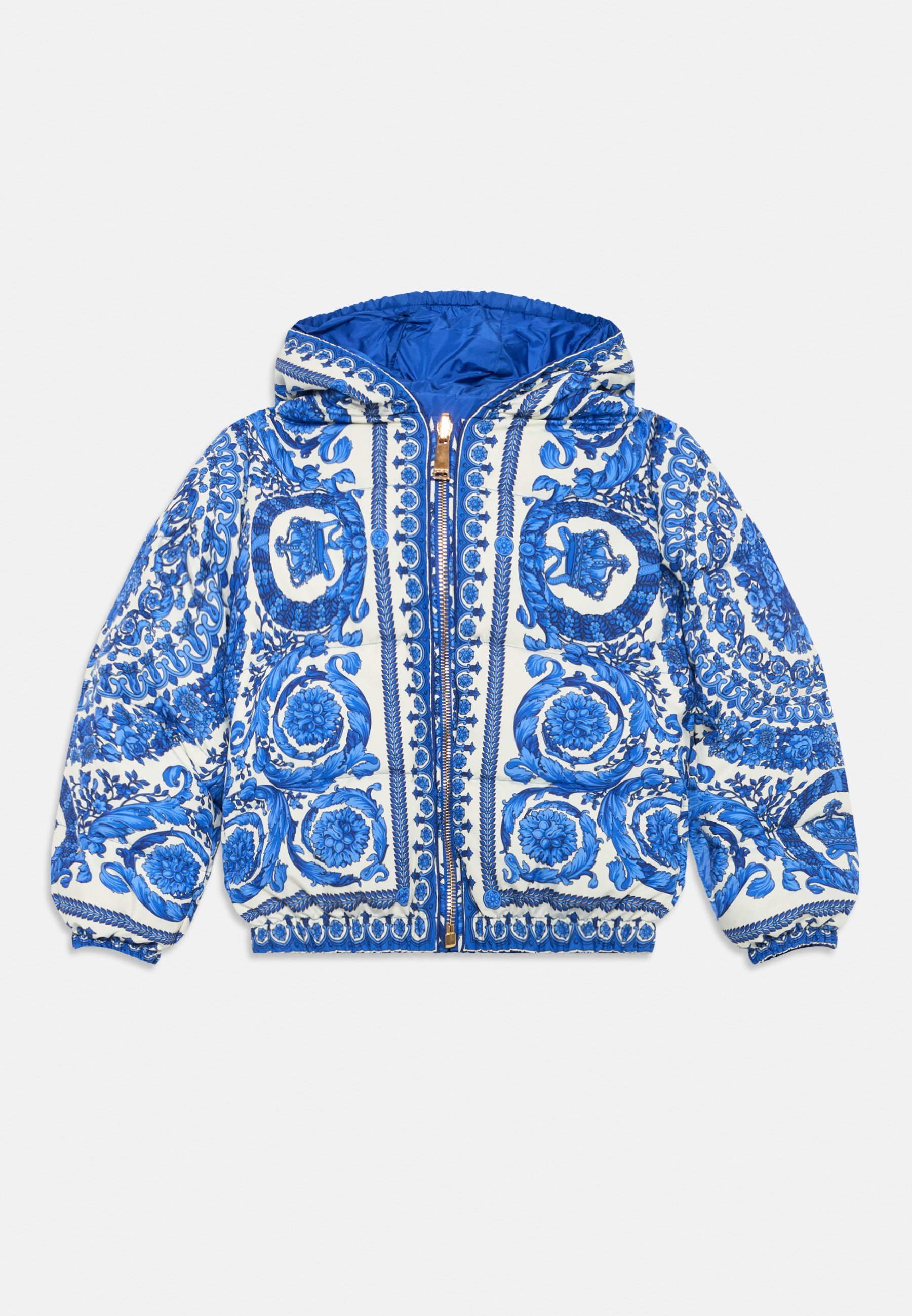 Doudoune Versace réversible Baroque Kids unisexe - Coloris coquille d'œuf/bleu roi