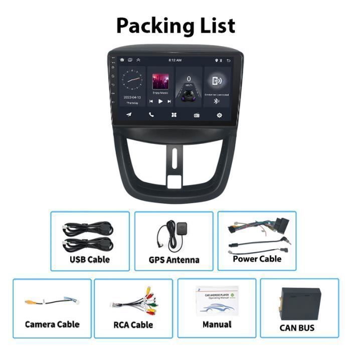 Gearelec Autoradio 9 Pouces Android pour Peugeot 207 2006-2010 avec carplay Andriod Auto GPS Navigation BT RDS WiFi 【2+32GO】