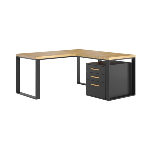 Biurko Narożne Loft Eleganckie 200x70 cm w Kolorze Czarnym