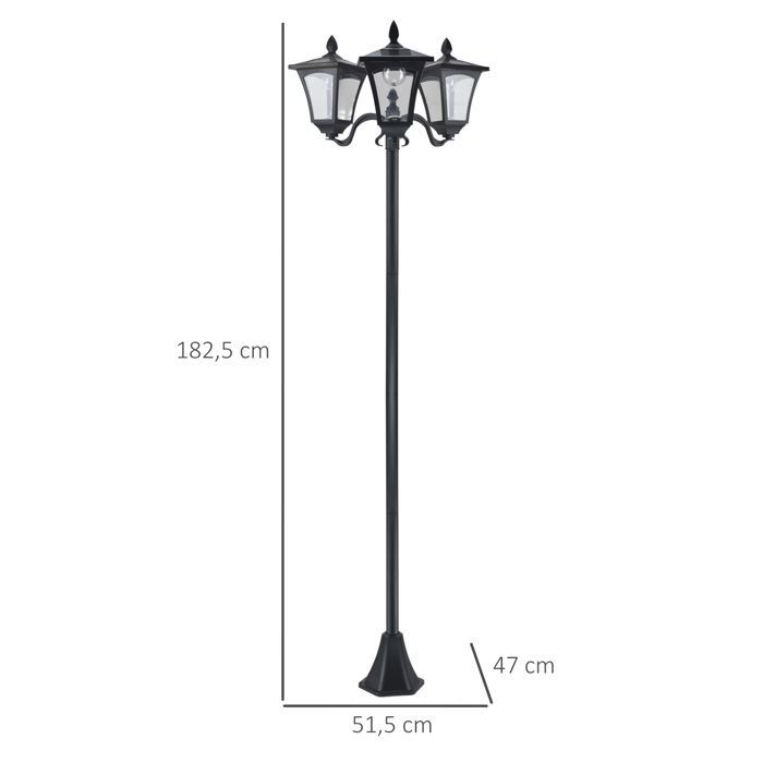 Lámpara solar LED para jardín exterior con sensores, 3 pantallas - Altura: 182,5 cm - IP44