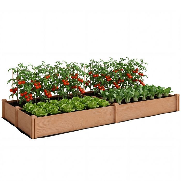 Raised garden bed - Outsunny - 4 growing zones, open bottom with tool-free assembly - wood - 234x109x25cm - light brown