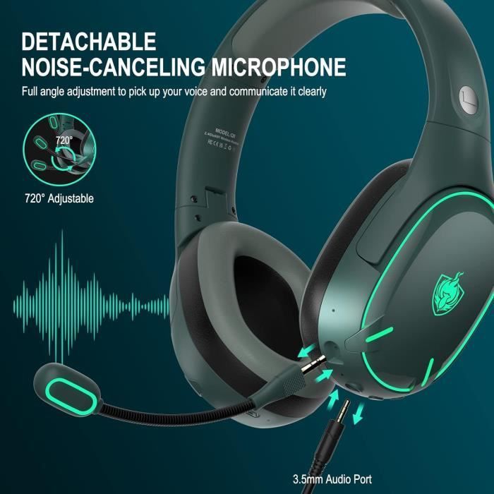 Auriculares inalámbricos para juegos, auriculares inalámbricos para PS5, dongle de 2,4 GHz para PC/PS4/TV/Switch, micrófono con cancelación de ruido.