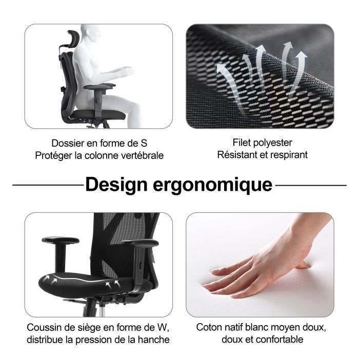 Sedia da ufficio ergonomica SIHOO, girevole, in rete, con supporto lombare e braccioli regolabili, portata massima 150 kg, nera.