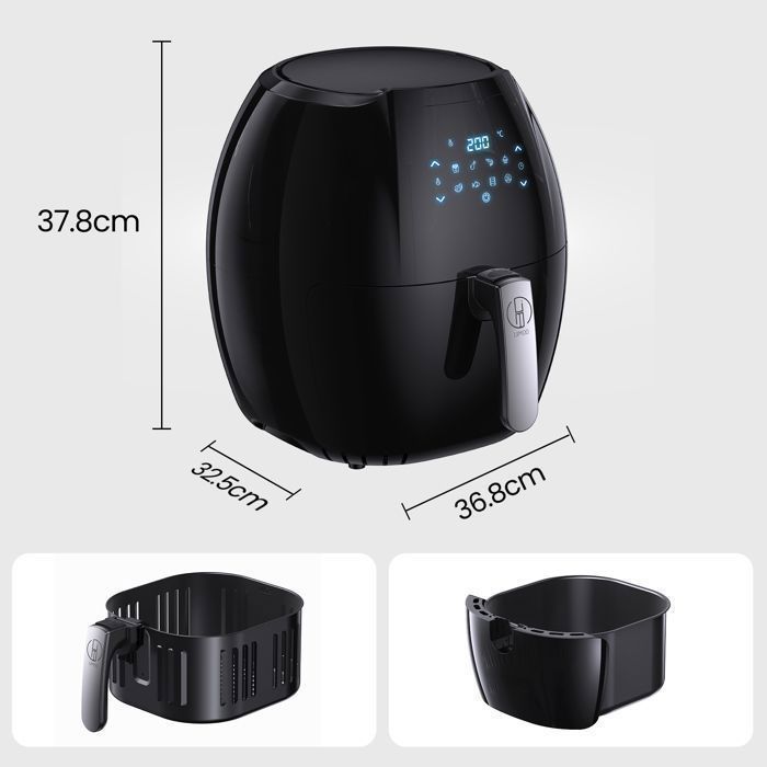 Fritteuse, Heißluftfritteuse mit Öl, 2000 W/9 l, mit 8 Programmen von 80 °C bis 200 °C, Verbrühungsschutztasten, ölfreies Frittieren