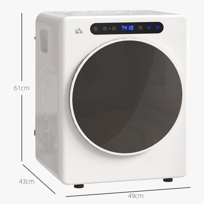 Sèche linge à évacuation - HOMCOM - 1000 W 3 Kg - 6 modes de séchage, minuterie - acier inoxydable - 49 x 43 x 61 cm - blanc
