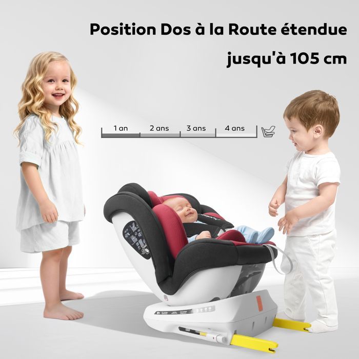 Silla de coche Miophy I-Size con Isofix y giro de 360°, Grupo 0+1/2/3, desde el nacimiento hasta los 12 años, 40-150 cm, color burdeos.