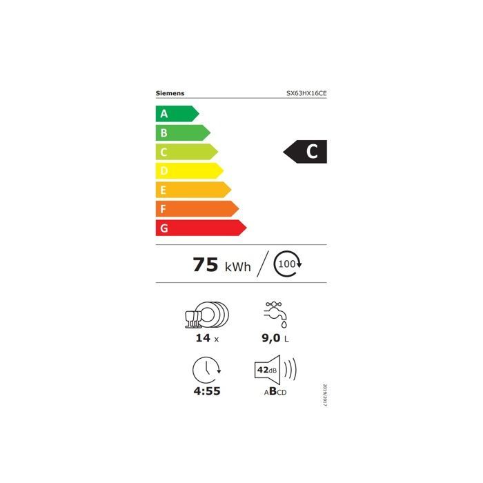 Siemens 59.8cm Dishwasher, 14 Place Settings, 42dB, Fully Integrated - SX63HX16CE