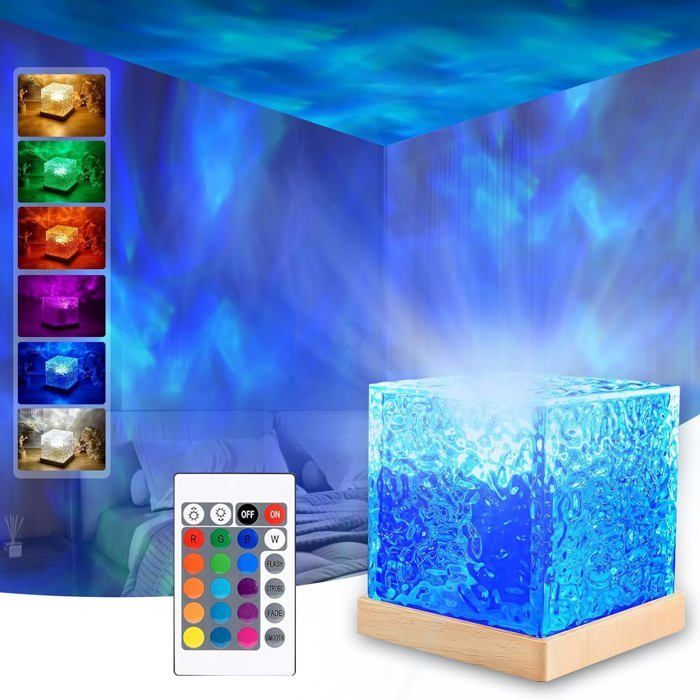 Aurore Projecteur Ciel Etoile, 16 Couleurs Lampe LED Wave Lamp,Télécommande Veilleuse Vague Océanique(Lampe à brancher)