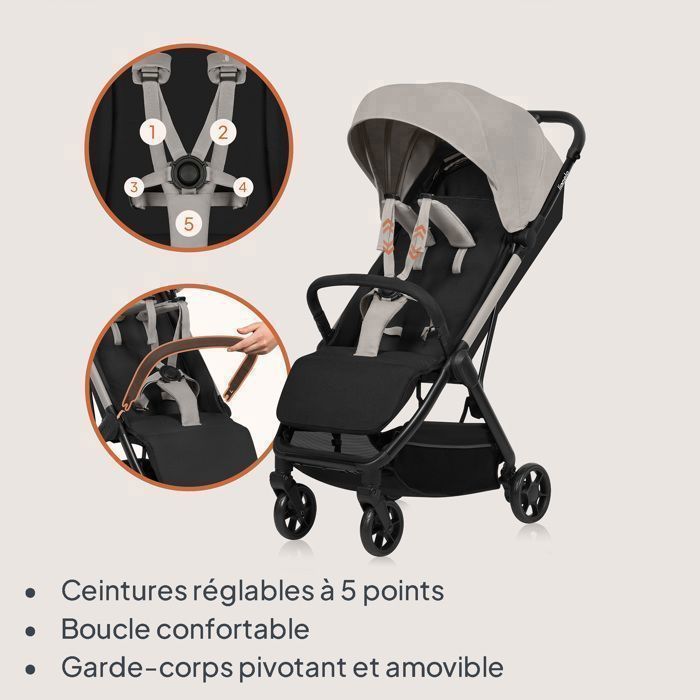 LIONELO Julie Air Ultra-Compact Stroller - Automatic Folding - Airplane Compatible - Up to 22kg - UPF 50 Canopy - Beige
