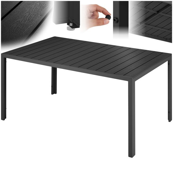 Tavolo da esterno - TECTAKE - BIANCA tavolo da giardino con gambe regolabili in altezza, alluminio, tappi in plastica - 150 x 90 cm - Nero