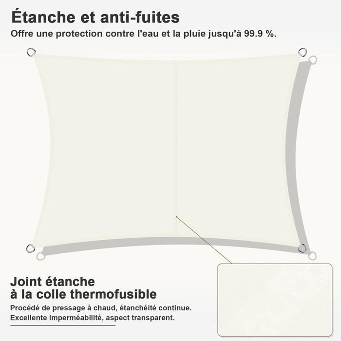 Vela de sombra rectangular color crema de 3x5 m, tejido impermeable, protección UV del 95%, vela de sombra para exteriores, ideal para jardín y terraza.