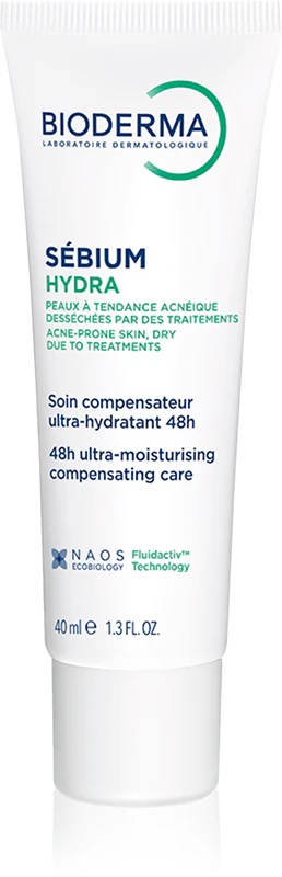 Bioderma Sébium Hydra mitrinošais krēms sausai un kairinātai ādai, ko izraisījusi akne.