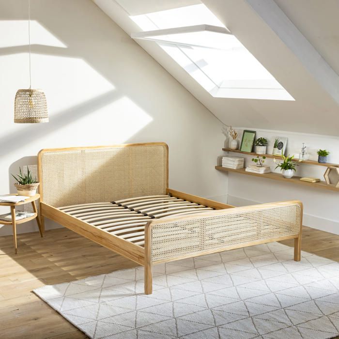 ANNA 140x190cm Letto matrimoniale per adulti in pino massello naturale con vera canna - LT17018 - Legno naturale - Terre de Nuit
