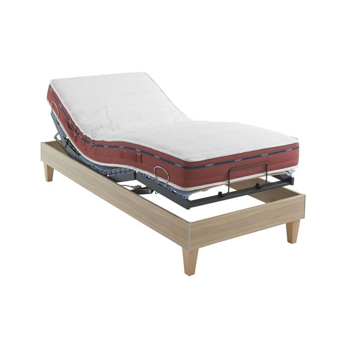 100% latex relaxation mattress, bed base and legs set, Twilight 500 - SOMEO 80x200 - Natural wood - 7-year guarantee - Someo