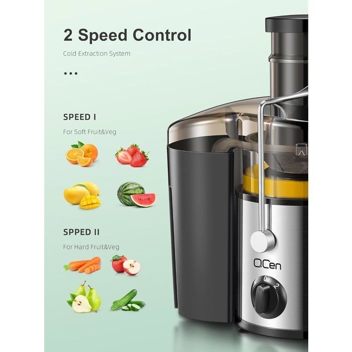 Extracteur de Jus Centrifugeuse 500W avec Large Goulotte de 3 Pouces, Facile à Nettoyer, Acier Inoxydable, Sans BPA