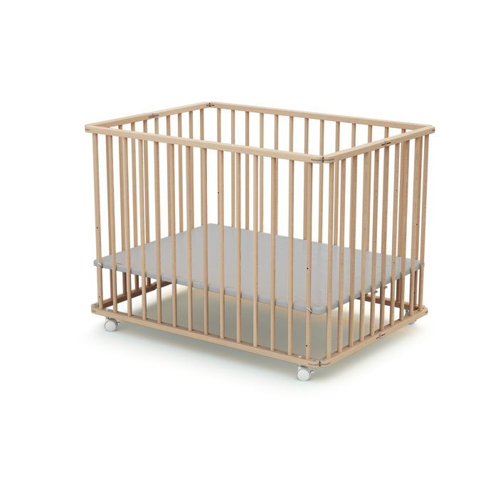 WEBABY - Parc bébé pliant en bois 70 x 100 cm CALI  Hêtre Brut - 70x100