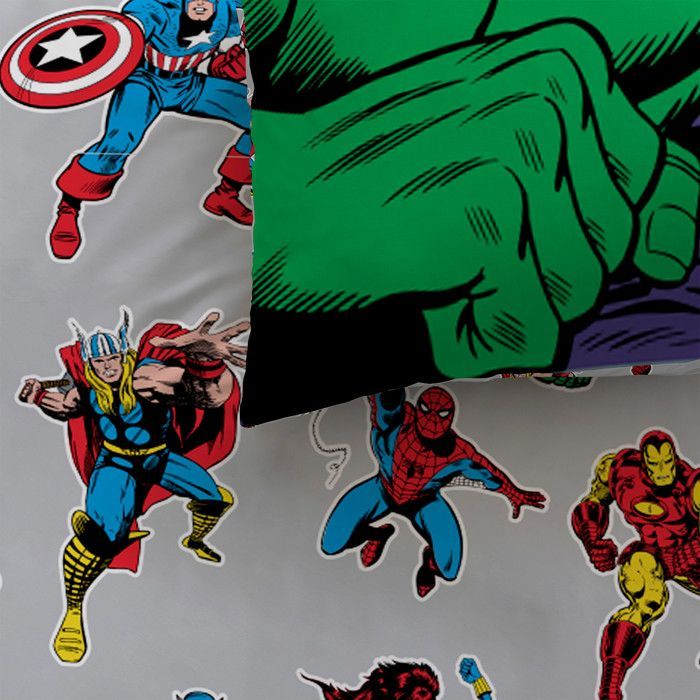 Juego de ropa de cama infantil 100% algodón - MARVEL COMICS - Multicolor - 140x200+63x63cm