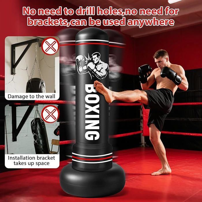Sacco da boxe gonfiabile per adulti da 190 cm con guantoni e pompa ad aria, sacco da boxe autoportante per bambini, per MMA, Karate e Fitness