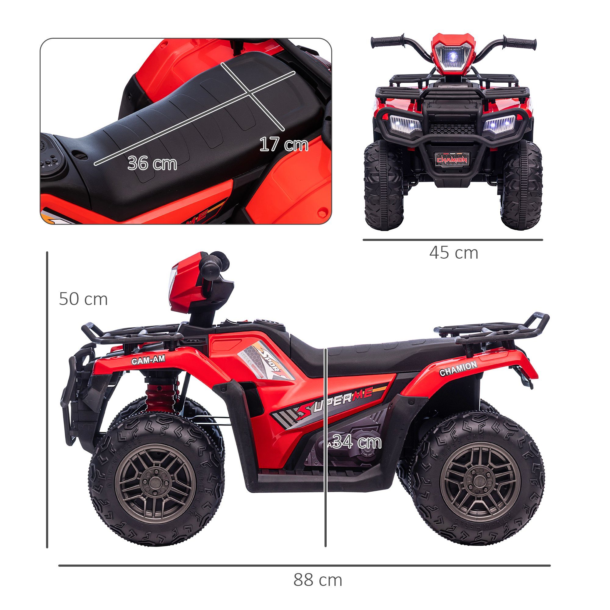 HOMCOM elektrisches Kinderquad, max. 4 km/h, Kindermotorrad, schwarz + rot, Tragkraft 25 kg, (1 Stück), 88 x 45 x 50 cm (L x B x H)
