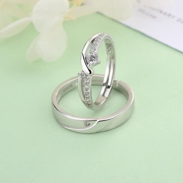 Bague Couple Bijoux S925 argent sterling - bague ajustable en zircon - cadeau d'amour constant - cadeau amoureux - bague couple
