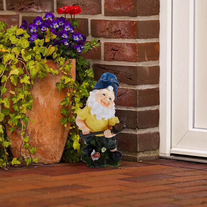 Relaxdays Nain de jardin avec pelle, résiste aux intempéries, HxLxP : 32x17x15 cm, figurine, lutin déco, multicolore